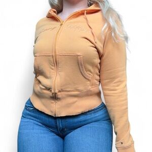Tommy Hilfiger Orange zip-up Y2K Bedazzled embellished hoodie sweatshirt